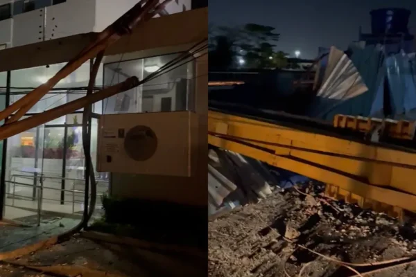 VÍDEO: Estrutura de obra tomba e atinge entrada de condomínio