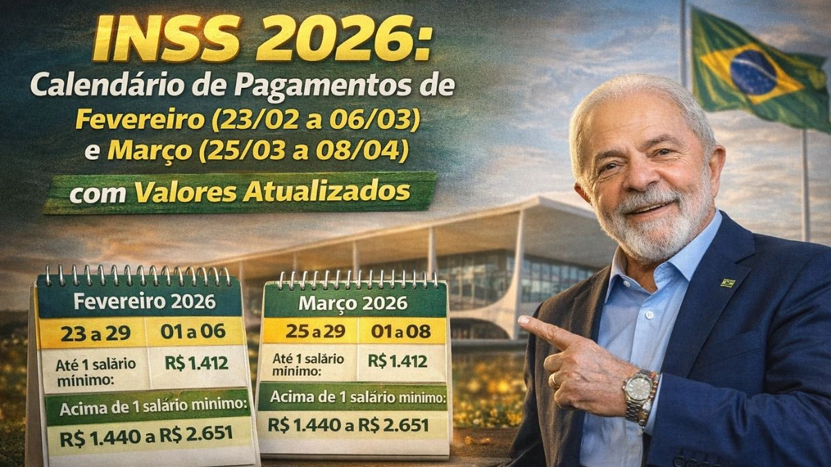 INSS 2026: Calendário de Pagamentos de Fevereiro (23/02 a 06/03) e Março (25/03 a 08/04) com Valores Atualizados